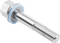 Kipp hygienic m4x30 mm. rustfri flangebolt 6-kant hoved poleret og 4 mm. rustfri tætningsskive blå