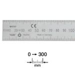 Stållineal 300x30x1,0 mm rustfri og lasergraveret mm/mm skala med id-nr. (ec i)