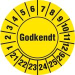 Kalibreringsmærke Godkendt ark à 10 stk. - Ø 30 mm - Selvklæbende vinyl / Gul | Skilte | Godkendt | Rund