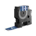 Dymo rhino industri vinyl tape 19mmx5,5m rulle hvid på blå selvklæbende
