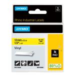 Dymo rhino industri tape vinyl sort på gul 12mmx5,5m